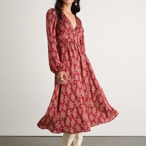 Lulus Graceful Impression Wine Red Floral Print Midi Dress - Size XS